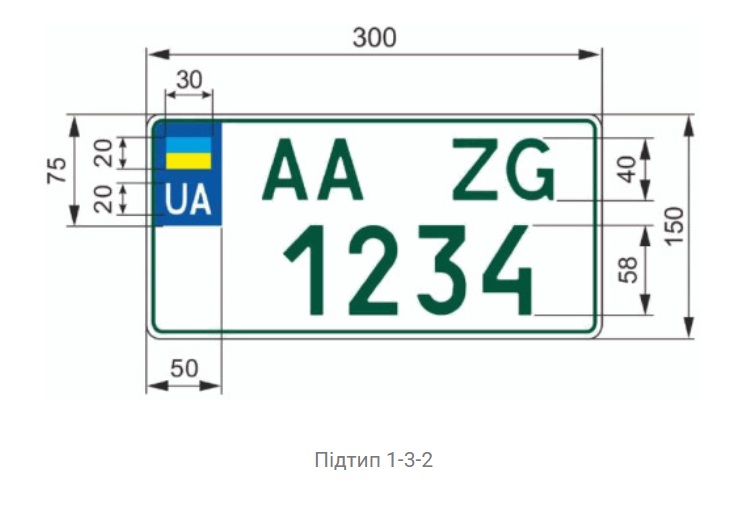 зелені номерні знаки на електромобіль квадратні підтип 1-3-2